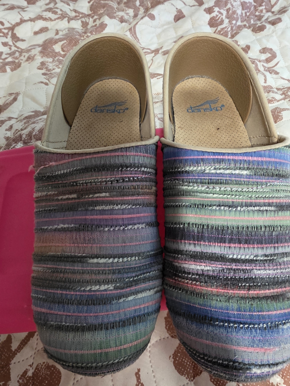 Dansko Multicolor Striped Textile Clogs - Pastel & Neutral Stripes